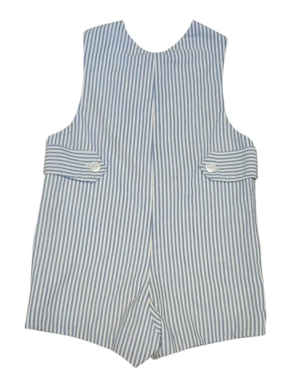 Vintage Baby Jon-Jon Romper White Blue Striped Sailboat Embroidery No Size
